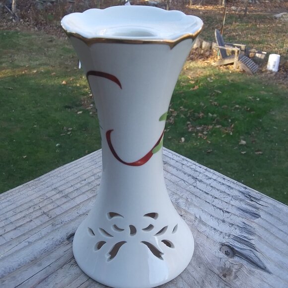 Lenox Winter Greetings Cardinal theme pierced taper candle holder - Picture 7 of 16